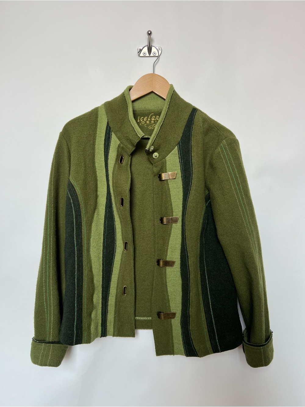Icelandic Design 100% Wool Jacket Small Green Lagenlook Toggle Art to Wear Rare - Picture 12 of 13